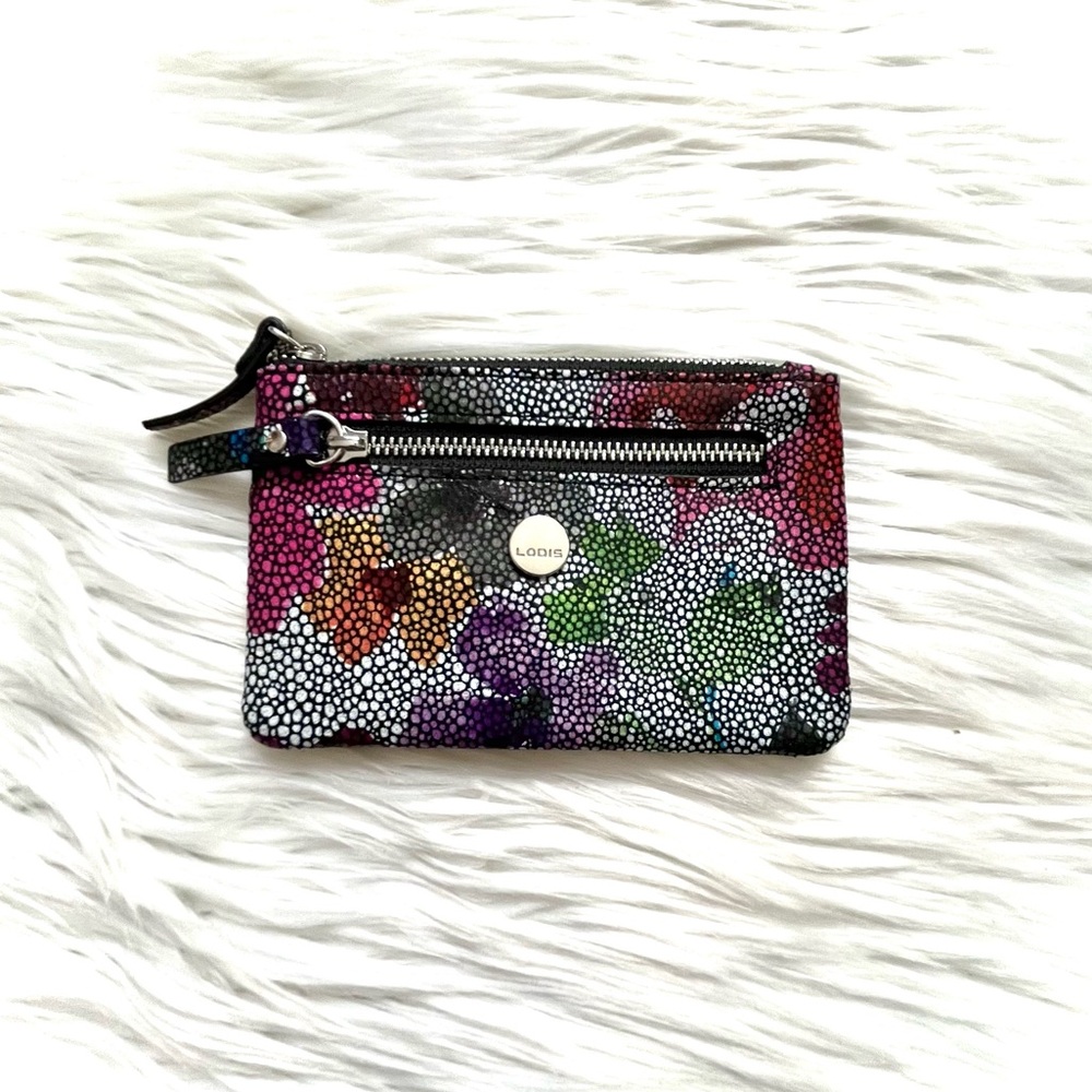 Lodis Floral Leather Zip Pouch Multicolor